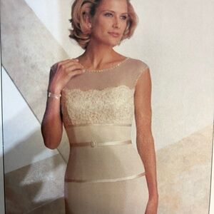 Mon Cheri Blush Lace Bodice Sheath Dress